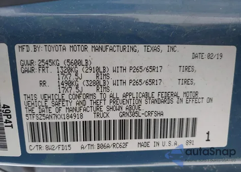 2019 Toyota Tacoma Trd Sport из США, поврежденный, VIN 5TFSZ5AN7KX184918